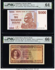 South Africa South African Reserve Bank 10 Shillings 28.10.1955 Pick 91d PMG Gem Uncirculated 66 EPQ; Zimbabwe Reserve Bank of Zimbabwe 10,000 Dollars...