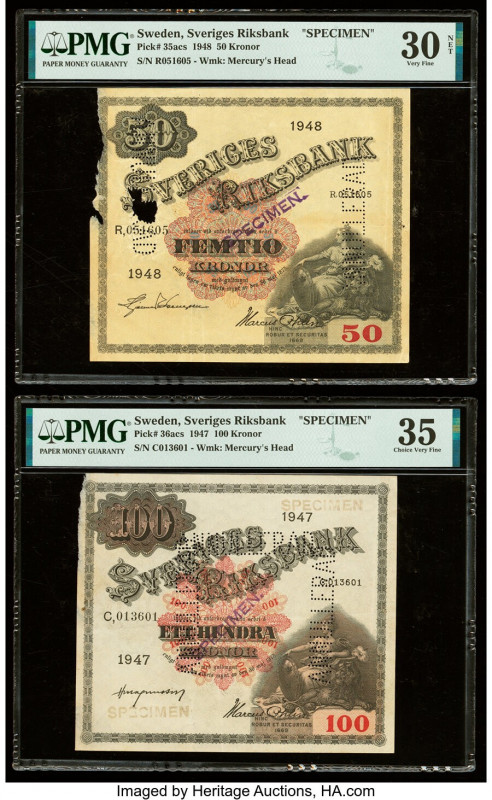 Sweden Sveriges Riksbank 50; 100 Kronor 1948; 1947 Pick 35acs; 36acs Two Specime...