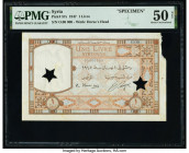 Syria Banque de Syrie et du Liban 1 Livre 1947 Pick 57s Specimen PMG About Uncirculated 50 Net. Previous mounting, corner missing and two star-shaped ...