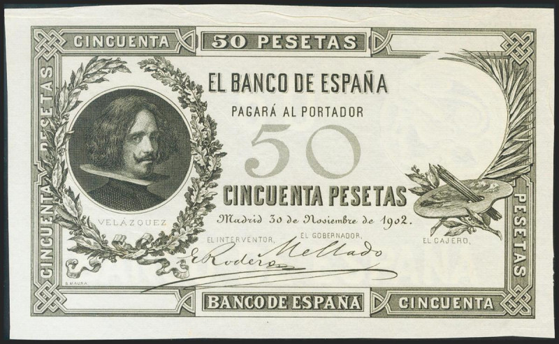 50 Pesetas. 30 de Noviembre de 1902. Prueba de anverso. (Edifil 2017: 309P). Lig...