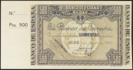 500 Pesetas. 1 de Enero de 1937. Sucursal de Bilbao, antefirma del Banco Central, sin serie, sin numeración y con una única matriz a izquierda. (Edifi...