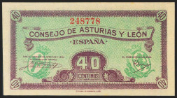 40 Céntimos. 1937. Asturias y León. Sin serie. (Edifil 2021: 395). Apresto original. SC.