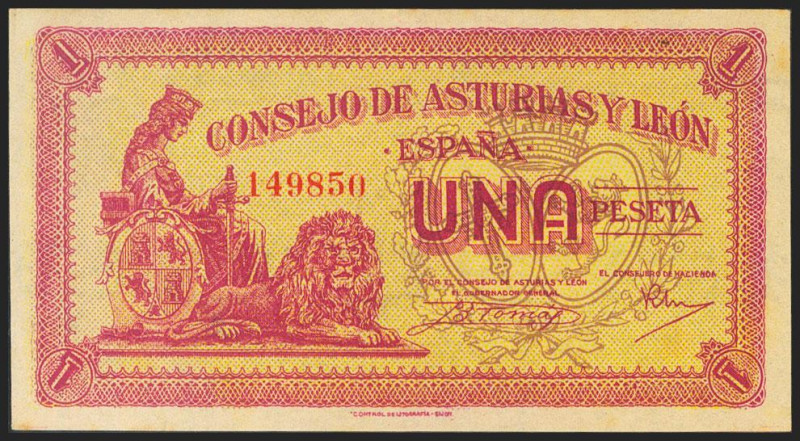 1 Peseta. 1937. Asturias y León. Sin serie. (Edifil 2021: 397). Apresto original...