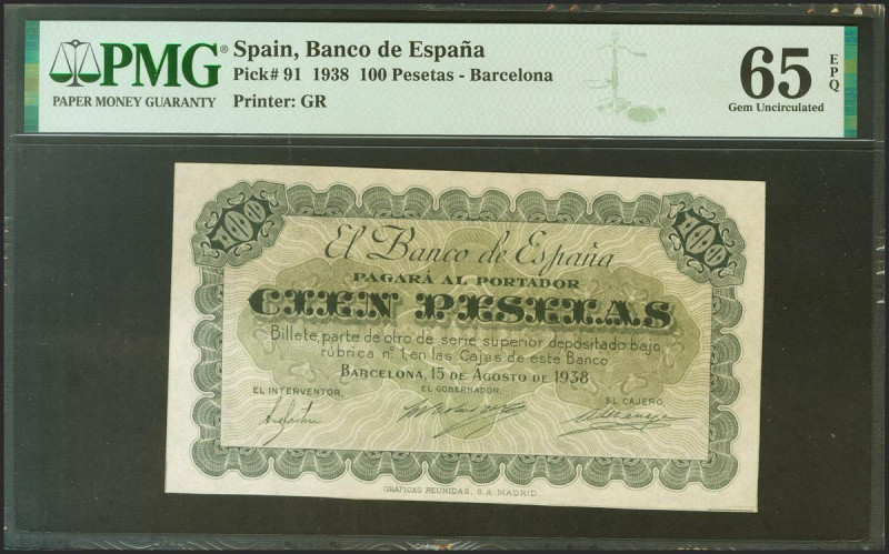 100 Pesetas. 15 de Agosto de 1938. Billete Provisional por 2 años no emitido del...