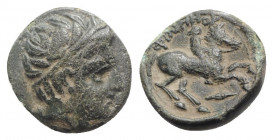 Kings of Macedon, Philip II (359-336 BC). Æ Unit (17.5mm, 4.19g, 6h). Uncertain mint in Macedon. Head of male r., wearing tainia. R/ Horseman riding r...