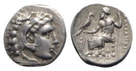 Kings of Macedon, Alexander III ‘the Great’ (336-323 BC). AR Drachm (18mm, 4.32g, 6h). Lampsakos, c. 328/5-323 BC. Head of Herakles r., wearing lion s...
