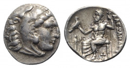 Kings of Macedon, Alexander III ‘the Great’ (336-323 BC). AR Drachm (17mm, 4.26g, 3h). Lampsakos, c. 328/5-323 BC. Head of Herakles r., wearing lion s...