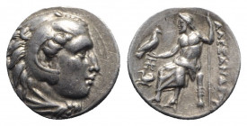 Kings of Macedon, Alexander III ‘the Great’ (336-323 BC). AR Drachm (17mm, 4.32g, 12h). Abydos, c. 325-323 BC. Head of Herakles r., wearing lion skin....