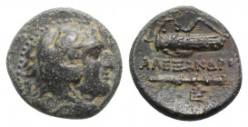 Kings of Macedon, Alexander III ‘the Great’ (336-323 BC). Æ Unit (18mm, 5.86g, 3h). Sardes. Struck under Menander, c. 324/3 BC. Head of Herakles r., w...