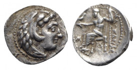 Kings of Macedon, Alexander III ‘the Great’ (336-323 BC). AR Hemidrachm (14mm, 2.02g, 3h). Babylon, c. 324/3 BC. Head of Herakles r., wearing lion ski...