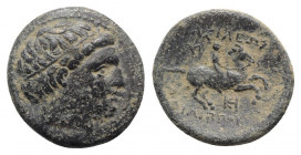 Kings of Macedon, Philip III Arrhidaios (323-317 BC). Æ Unit (19.5mm, 5.38g, 9h). Miletos, c. 323-319 BC. Diademed head r. R/ Horseman riding r., labr...