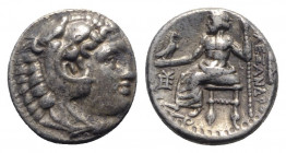 Kings of Macedon, Philip III Arrhidaios (323-317 BC). AR Drachm (16mm, 4.20g, 12h). In the name of Alexander III. Sardes. Head of Herakles r., wearing...