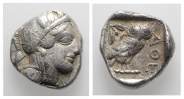 Attica, Athens, c. 454-404 BC. AR Tetradrachm (25mm, 17.17g, 1h). Head of Athena r., wearing crested Attic helmet decorated with three olive leaves an...