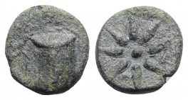Pontos, Uncertain, c. 130-100 BC. Æ (17mm, 5.34g, 6h). Bashlyk r. R/ Eight-pointed star; bow to r. Cf. SNG BM Black Sea 977-83; cf. SNG Stancomb 641-2...