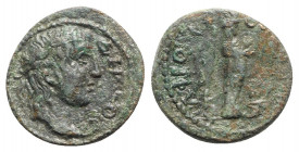 Caria, Aphrodisias. Pseudo-autonomous issue, time of Gordian III (238-244). Æ (21mm, 5.07g, 1h). Diademed head of Demos r. R/ Cult statue of Aphrodite...