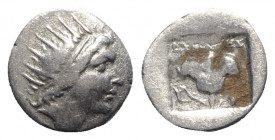 Islands of Caria, Rhodes, c. 88-84 BC. AR Drachm (15mm, 2.11g, 11h). Radiate head of Helios r. R/ Rose with bud to r.; hand holding grain ear to lower...