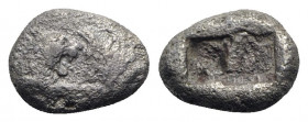 Kings of Lydia, Kroisos, c. 564/53-550/39 BC. AR Third Stater (15mm, 3.03). Sardes. Confronted foreparts of lion r. and bull l. R/ Two incuse squares....
