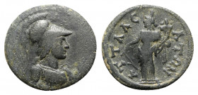 Lydia, Attalea. Pseudo-autonomous, c. 2nd-4rd century AD. Æ (19mm, 2.68g, 6h). Helmeted bust of Athena r., wearing aegis. R/ Tyche standing l., holdin...