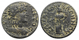 Lydia, Bagis. Pseudo-autonomous issue, c. AD 193-217. Æ (26mm, 7.85g, 6h). Draped bust of youthful Senate r. R/ Tyche standing l., holding rudder and ...
