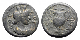 Lydia, Gordus Iulia. Pseudo-autonomous, time of Hadrian (117-138). Æ (15mm, 2.67g, 12h). Ludus, magistrate. Turreted and draped bust of the Tyche r. R...