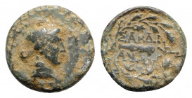 Lydia, Sardeis, 2nd-1st century BC. Æ (15mm, 3.93g, 3h). Laureate head of Apollo r. R/ Ethnic around club within wreath; monogram to r. GRPC 79; SNG C...