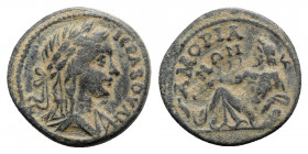 Phrygia, Amorium. Pseudo-autonomous, time of Septimius Severus to Caracalla (193-217). Æ (20mm, 4.35g, 6h). Laureate and veiled bust of Boule r. R/ Ri...