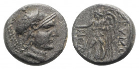 Phrygia, Eumeneia, before 133 BC. Æ (18mm, 5.30g, 12h). Head of Athena r., wearing crested Corinthian helmet. R/ Nike advancing l., holding wreath and...