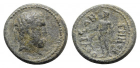 Phrygia, Grimenothyrae. Pseudo-autonomous, time of Trajan-Hadrian. Æ (17.5mm, 3.27g, 6h). Bare head of bearded Herakles r. R/ Hermes standing l., hold...