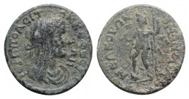 Phrygia, Hierapolis, c. 3rd century AD. Æ (22mm, 5.16g, 6h). Alliance with Ephesos. Laureate, veiled and draped bust of Boule r. R/ Mên standing l., h...