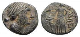 Phrygia, Laodikeia, c. 2nd century BC. Æ (17mm, 4.26g, 11h). Head of Aphrodite r. R/ Aphrodite standing l., holding dove; before, rose and grain-ear. ...