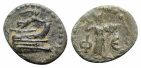 Lycia, Phaselis, c. 190-167 BC. Æ (19mm, 3.42g, 11h). Prow of galley r.; above, Nike flying r., holding wreath. R/ Φ-E, Athena Promachos r. SNG Copenh...