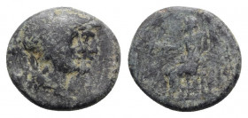 Pamphylia, Attaleia, 2nd-1st century BC. Æ (16.5mm, 4.27g, 12h). Jugate helmeted heads of two Athenas r. R/ Zeus seated l. on throne, holding thunderb...