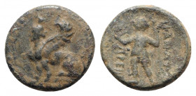 Pamphylia, Perge, c. 190-130 BC. Æ (18mm, 4.40g, 12h). Sphinx seated l., wearing kalathos. R/ Artemis standing l., holding wreath and sceptre. SNG BnF...
