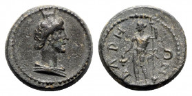 Pisidia, Baris. Pseudo-autonomous issue, c. 2nd-3rd century AD. Æ (16mm, 3.59g, 6h). Draped bust of Tyche r. R/ Dionysos standing l., holding grapes a...