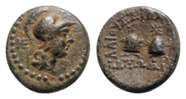 Cilicia, Elaioussa-Sebaste, c. 1st century BC. Æ (14mm, 2.62g, 12h). Helmeted head of Athena r.; IE to l. R/ Caps of the Dioskouroi. SNG BnF -; SNG Le...