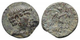 Cilicia, Soli-Pompeiopolis, after 66 BC. Æ (21mm, 5.72g, 1h). Bare head of Pompey (or M. Antony?) r. R/ Nike advancing r., holding wreath and palm; co...