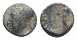 Kings of Cappadocia, Ariarathes IV Eusebes (c. 220-163 BC). Æ (12mm, 2.23g, 12h). Uncertain mint. Head l., wearing bashlyk. R/ Athena standing l., hol...