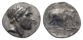 Seleukid Kings, Antiochos III ‘the Great’ (222-187 BC). AR Drachm (18mm, 3.48g, 12h). Apameia on the Orontes mint(?). Diademed head r. R/ Elephant sta...
