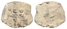Greek PB Tessera (27mm, 6.69g). Two figure standing r. (satyr and maenad?). R/ Blank. Good VF