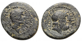 Vedius Pollio (Legate of Asia, c. 29/8-27 BC). Lydia, Tralles. Æ (21mm, 6.02g, 11h). Menandros, son of Parrhasios, magistrate. Bare head of Vedius Pol...