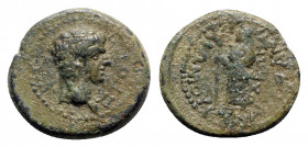 Augustus (27 BC-AD 14). Caria, Antioch ad Maeandrum. Æ (17mm, 3.61g, 12h). Bare head r. R/ Athena standing l., holding spear and shield. RPC I 2834. G...