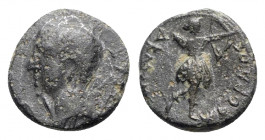Augustus (27 BC-AD 14). Phrygia, Acmonea. Æ (14mm, 2.51g, 12h). Kordos, magistrate. Bare head of Augustus; [lituus before]. R/ Artemis walking r., dra...