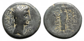 Augustus (27 BC-AD 14). Phrygia, Laodicea ad Lycum. Æ (19mm, 5.97g, 12h). Zeuxis Philalethes, magistrate, c. 15 BC(?). Laureate head r.; lituus before...