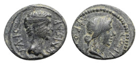 Gaius (Caligula, 37-41). Caria, Aphrodisias. Æ (16mm, 2.25g, 12h). Bare head of Gaius r. R/ Head of Aphrodite r. RPC I 2845; MacDonald 39 (Gaius Caesa...