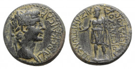 Gaius (Caligula, 37-41). Phrygia, Aezanis. Æ (19mm, 5.32g, 11h). Aristarchos, magistrate. Laureate head r. R/ Zeus standing l., holding eagle and scep...