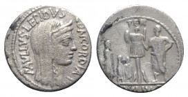 L. Aemilius Lepidus Paullus, Rome, 62 BC. AR Denarius (19mm, 3.37g, 6h). Veiled and diademed head of Concordia r. R/ Trophy; to l., three captives (Ki...