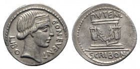 L. Scribonius Libo, Rome, 62 BC. AR Denarius (20mm, 3.78g, 6h). Diademed head of Bonus Eventus r. R/ Puteal Scribonianum (Scribonian wellhead), decora...