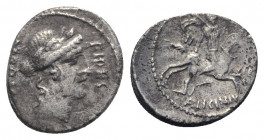 A. Licinius Nerva, Rome, c. 47 BC, AR Denarius (19mm, 3.72g, 3h). Laureate head of Fides r. R/ Horseman galloping r., dragging naked warrior, holding ...