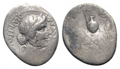C. Cassius Longinus, Military mint, probably at Smyrna, early 42 BC. AR Denarius (20mm, 3.71g, 12h). P. Cornelius Lentulus Spinther, legate. Diademed ...