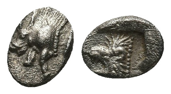 MYSIA, Kyzikos. Circa 525-475 BC. AR Obol. 0.40g. 6.0m